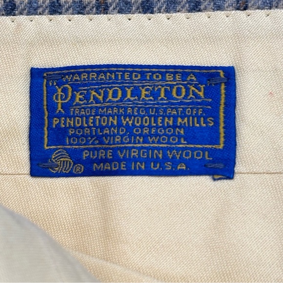 VTG Pendleton Wool Pants 32x29 60s 70s Beige Blue Plaid Check Trousers USA Made - Picture 13 of 16